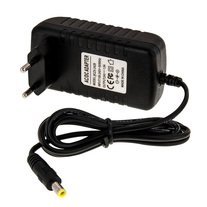 EU Plug AC 100-240V to DC 24V 1.5A Power Adapter, Tips: 5.5 x 2.1mm, Cable Length: about 1.2m(Black)