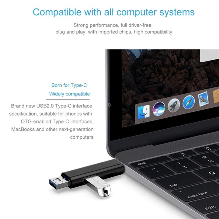 D-188 3 in 1 TF & USB to Micro USB & Type-C Card Reader OTG Adapter Connector(Black)