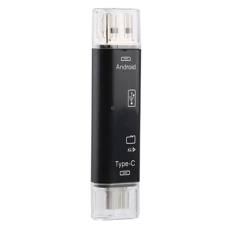 D-188 3 in 1 TF & USB to Micro USB & Type-C Card Reader OTG Adapter Connector(Black)