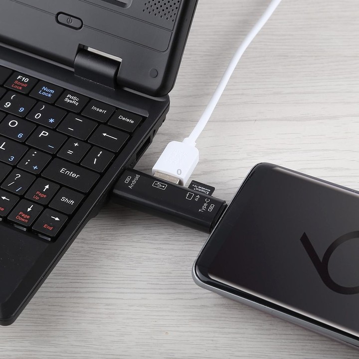 D-188 3 in 1 TF & USB to Micro USB & Type-C Card Reader OTG Adapter Connector(Black)