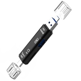 D-188 3 in 1 TF & USB to Micro USB & Type-C Card Reader OTG Adapter Connector(Black)