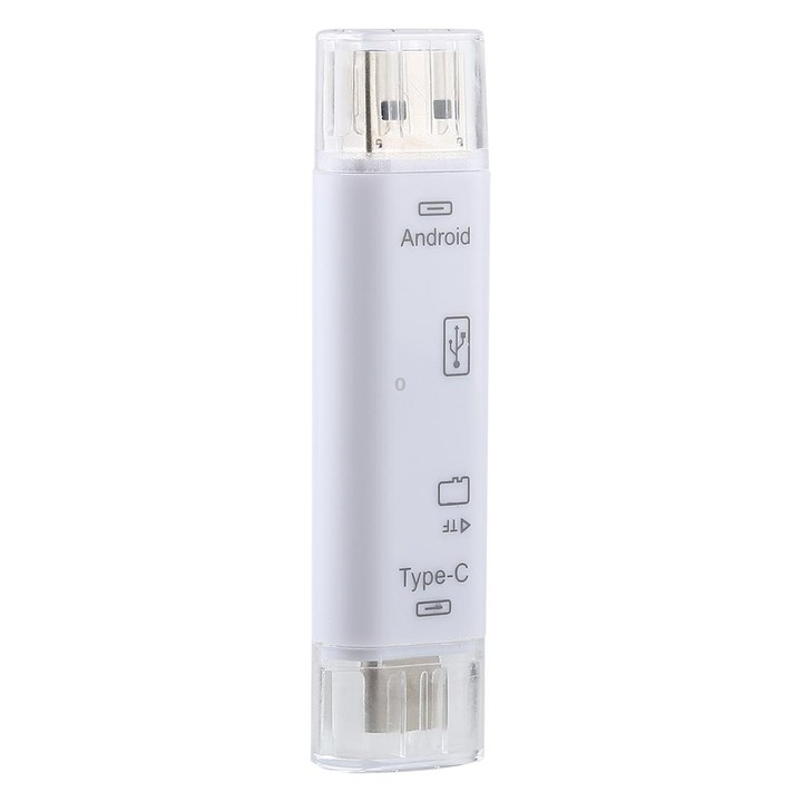 D-188 3 in 1 TF & USB to Micro USB & Type-C Card Reader OTG Adapter Connector(White)