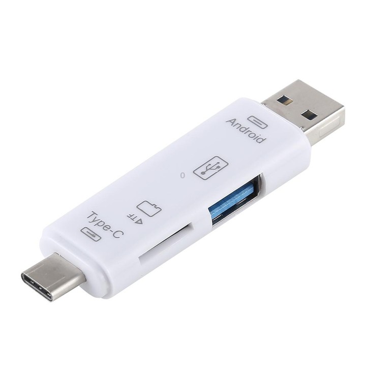 D-188 3 in 1 TF & USB to Micro USB & Type-C Card Reader OTG Adapter Connector(White)
