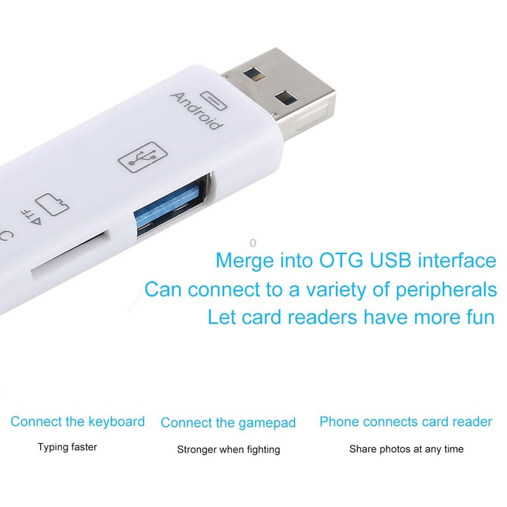 D-188 3 in 1 TF & USB to Micro USB & Type-C Card Reader OTG Adapter Connector(White)