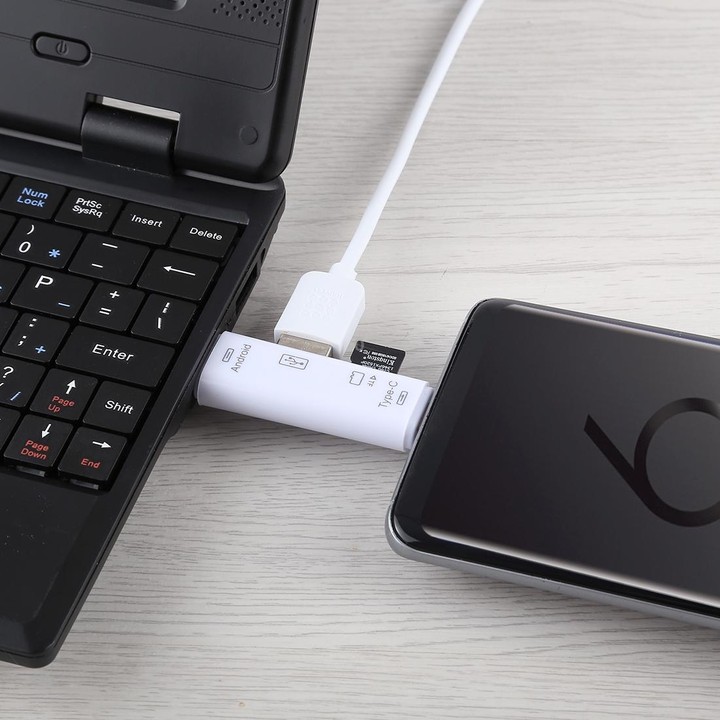 D-188 3 in 1 TF & USB to Micro USB & Type-C Card Reader OTG Adapter Connector(White)