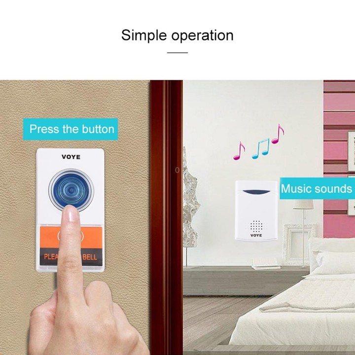 VOYE V006A Home Music Remote Control Wireless Doorbell with 38 Polyphony Sounds(White)