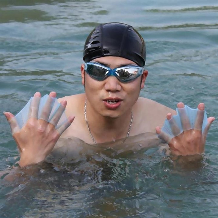 Finger Flexible Silicone Swimming Gloves (Large Size)(Blue)