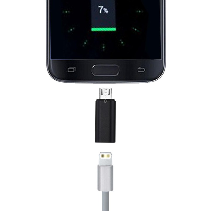 8 Pin Female to Micro USB Male Metal Shell Adapter, For Samsung / Huawei / Xiaomi / Meizu / LG / HTC and Other Smartphones(Black