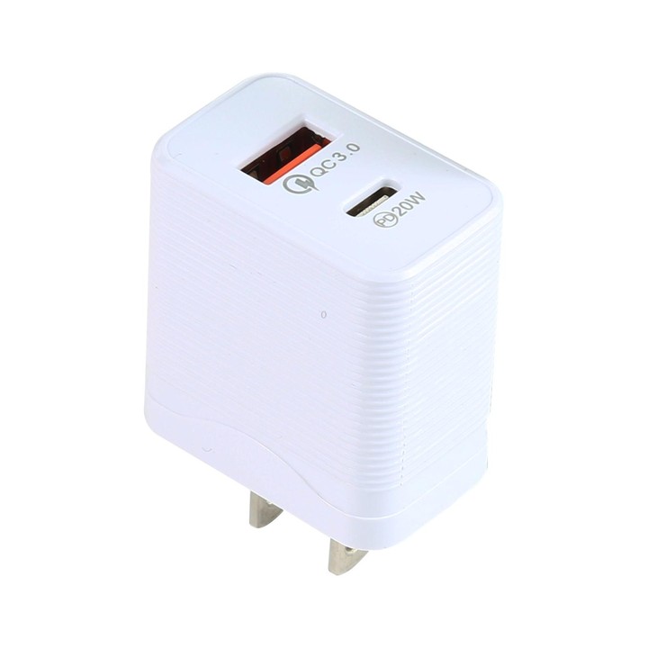 LZ-728 QC 3.0 USB + PD 20W USB-C / Type-C Fast Travel Charger, US Plug(White)