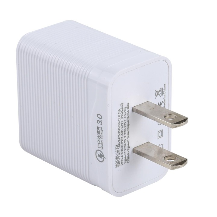 LZ-728 QC 3.0 USB + PD 20W USB-C / Type-C Fast Travel Charger, US Plug(White)