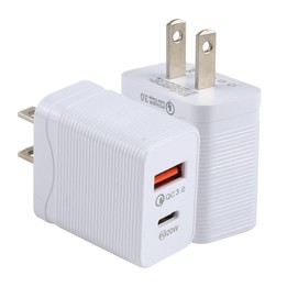 LZ-728 QC 3.0 USB + PD 20W USB-C / Type-C Fast Travel Charger, US Plug(White)