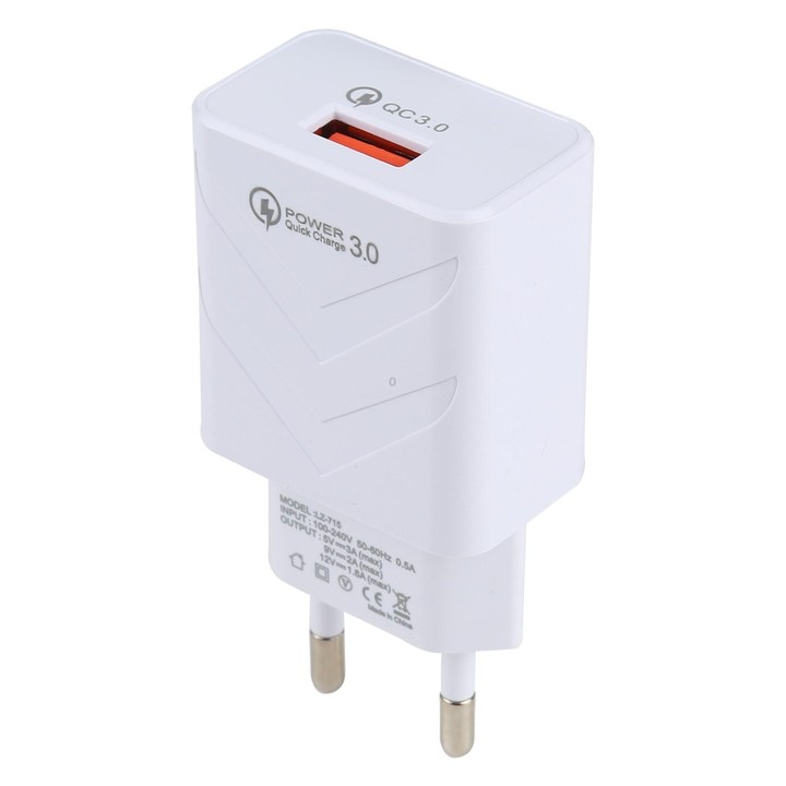 LZ-715 18W QC3.0 USB Single Port Fast Travel Charger, EU Plug (White)