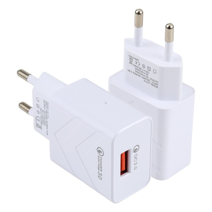 LZ-715 18W QC3.0 USB Single Port Fast Travel Charger, EU Plug (White)