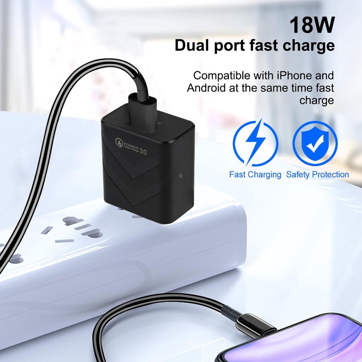 LZ-715 18W QC3.0 USB Single Port Fast Travel Charger, US Plug (Black)