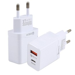 LZ-728 QC 3.0 USB + PD 20W USB-C / Type-C Fast Travel Charger, EU Plug (White)