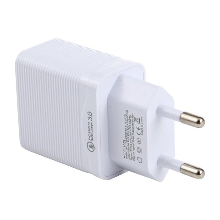 LZ-728 QC 3.0 USB + PD 20W USB-C / Type-C Fast Travel Charger, EU Plug (White)