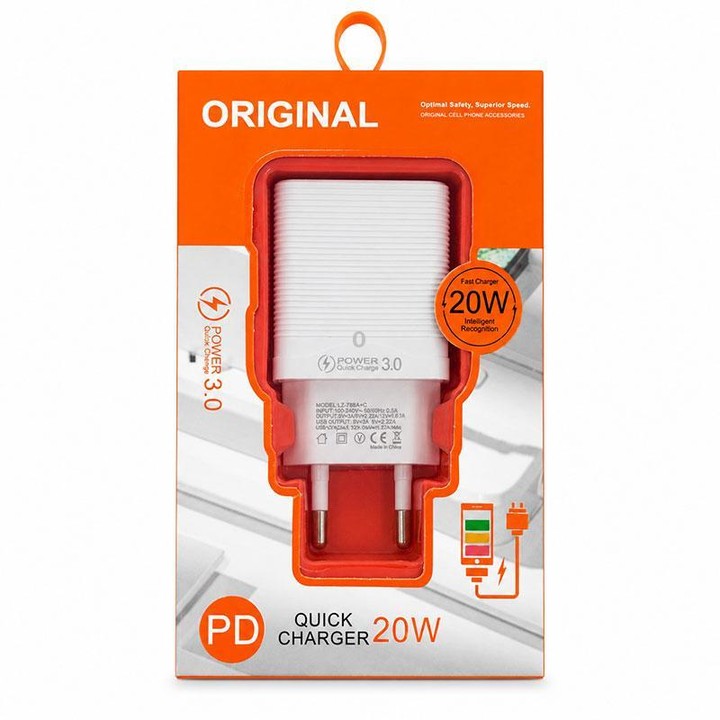 LZ-728 QC 3.0 USB + PD 20W USB-C / Type-C Fast Travel Charger, EU Plug (White)