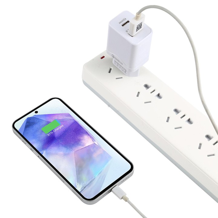 LZ-728 QC 3.0 USB + PD 20W USB-C / Type-C Fast Travel Charger, EU Plug (White)
