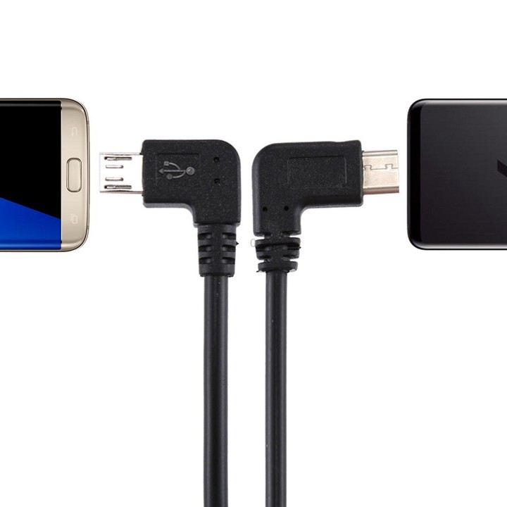 USB-C / Type-C Male Elbow to Micro USB Male Elbow Adapter Cable, Total Length: about 25cm, For Samsung, Huawei, Xiaomi, HTC, Mei