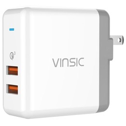 Vinsic 36W Portable Dual-Port Quick Charger 3.0 Dual-Port USB Wall Charger Travel Adapter, For iPhone/iPad, Galaxy S7/S6/Edge/Pl