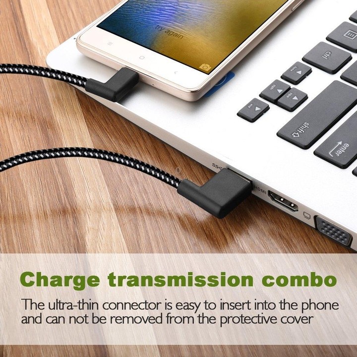 1m 2A USB to USB-C / Type-C Nylon Weave Style Double Elbow Data Sync Charging Cable