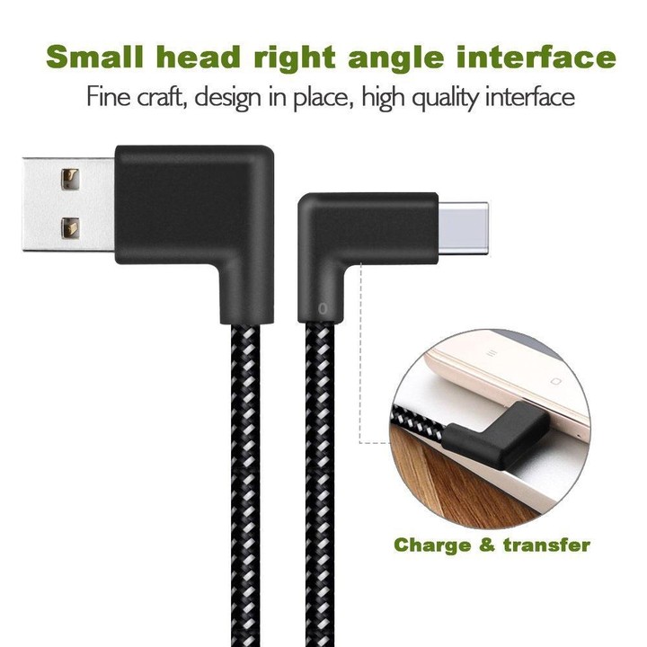 1m 2A USB to USB-C / Type-C Nylon Weave Style Double Elbow Data Sync Charging Cable