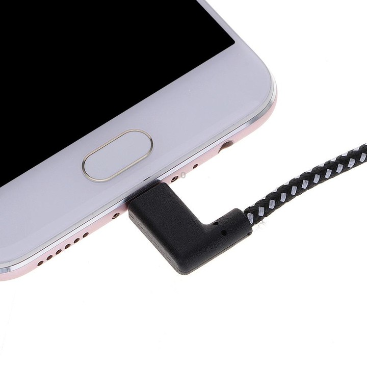 1m 2A USB to USB-C / Type-C Nylon Weave Style Double Elbow Data Sync Charging Cable