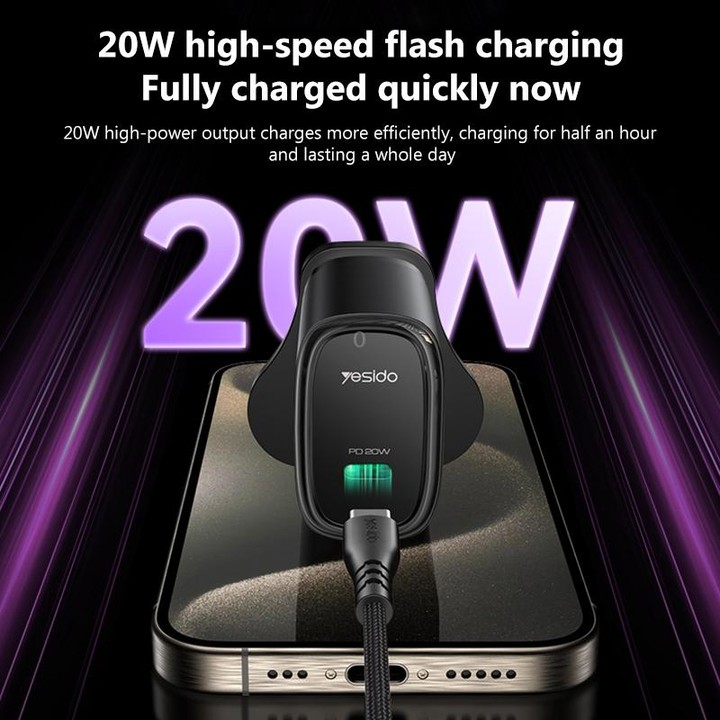 Yesido YC76 PD 20W USB-C / Type-C Single Port Quick Charger, UK Plug (White)