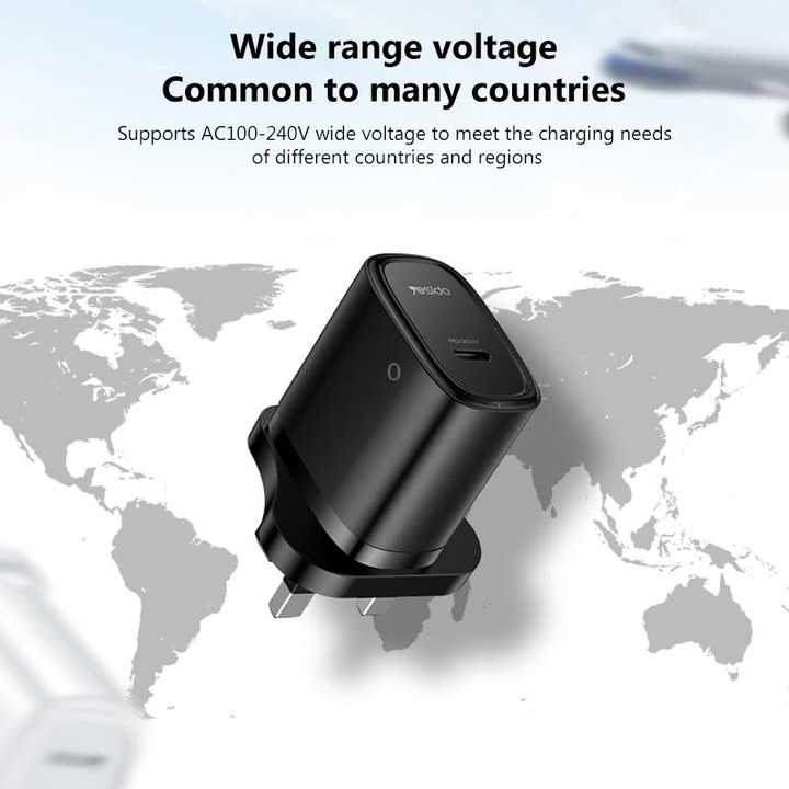 Yesido YC76 PD 20W USB-C / Type-C Single Port Quick Charger, UK Plug (White)