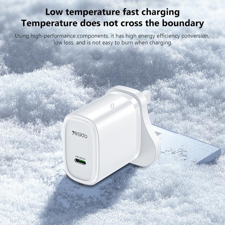 Yesido YC76 PD 20W USB-C / Type-C Single Port Quick Charger, UK Plug (White)