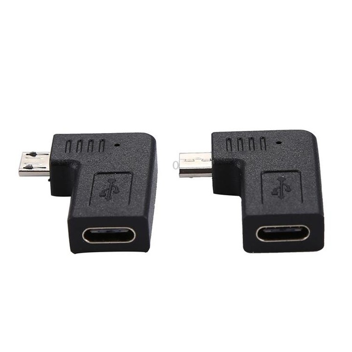 2 PCS USB-C / Type-C Female to Micro USB (Right / Left Angle) Male Elbow Adapter Converter