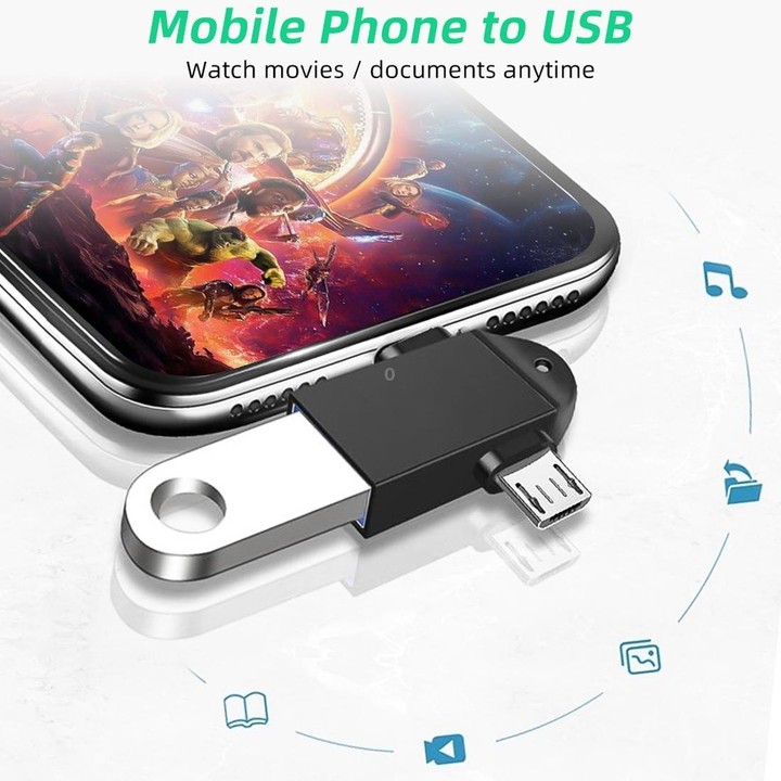 USB 3.0 Female to USB-C / Type-C Male + Micro USB Male Multi-function OTG Adapter with Sling Hole (Black)