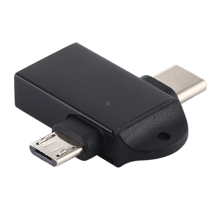 USB 3.0 Female to USB-C / Type-C Male + Micro USB Male Multi-function OTG Adapter with Sling Hole (Black)