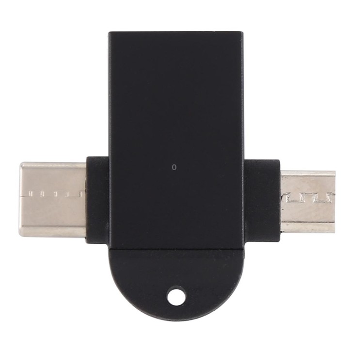 USB 3.0 Female to USB-C / Type-C Male + Micro USB Male Multi-function OTG Adapter with Sling Hole (Black)