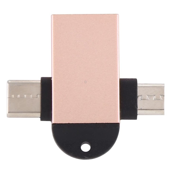 USB 3.0 Female to USB-C / Type-C Male + Micro USB Male Multi-function OTG Adapter with Sling Hole (Gold)