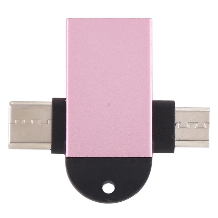 USB 3.0 Female to USB-C / Type-C Male + Micro USB Male Multi-function OTG Adapter with Sling Hole (Rose Gold)