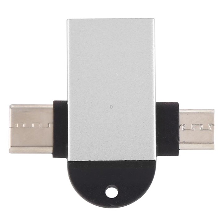 USB 3.0 Female to USB-C / Type-C Male + Micro USB Male Multi-function OTG Adapter with Sling Hole (Silver)