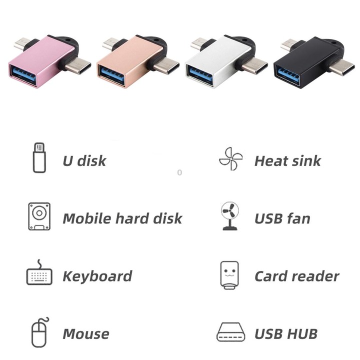 USB 3.0 Female to USB-C / Type-C Male + Micro USB Male Multi-function OTG Adapter with Sling Hole (Silver)