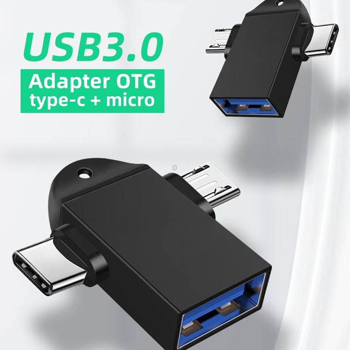 USB 3.0 Female to USB-C / Type-C Male + Micro USB Male Multi-function OTG Adapter with Sling Hole (Silver)