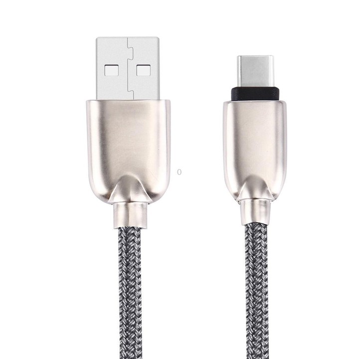 1M Woven Style Metal Head 108 Copper Cores USB-C / Type-C to USB Data Sync Charging Cable (Grey)