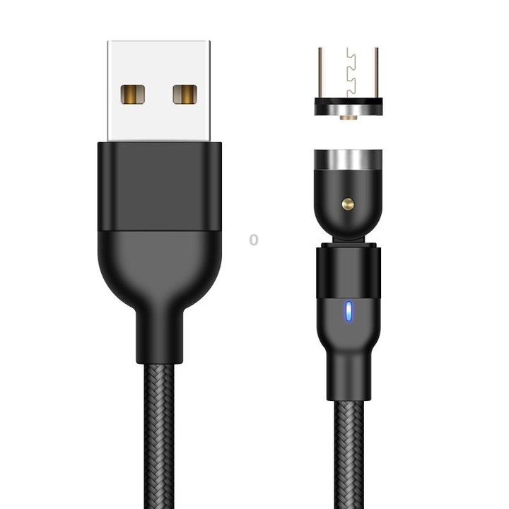 2m 2A Output USB to Micro USB Nylon Braided Rotate Magnetic Charging Cable(Black)