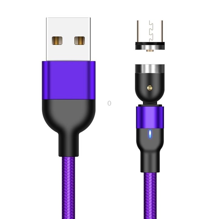 2m 2A Output USB to Micro USB Nylon Braided Rotate Magnetic Charging Cable(Purple)
