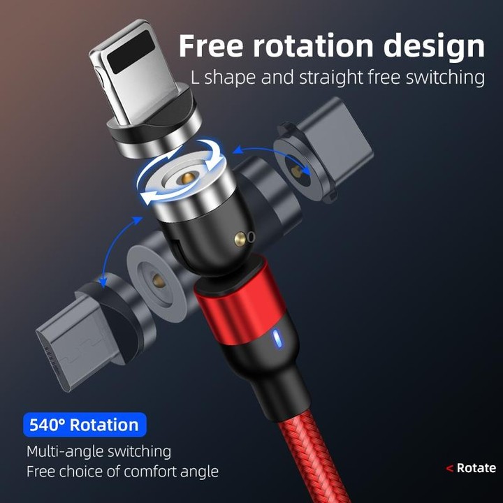 2m 2A Output USB to Micro USB Nylon Braided Rotate Magnetic Charging Cable(Red)