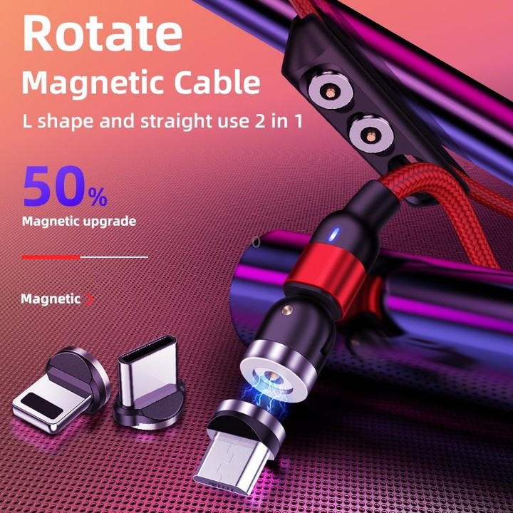 2m 2A Output USB to Micro USB Nylon Braided Rotate Magnetic Charging Cable(Red)