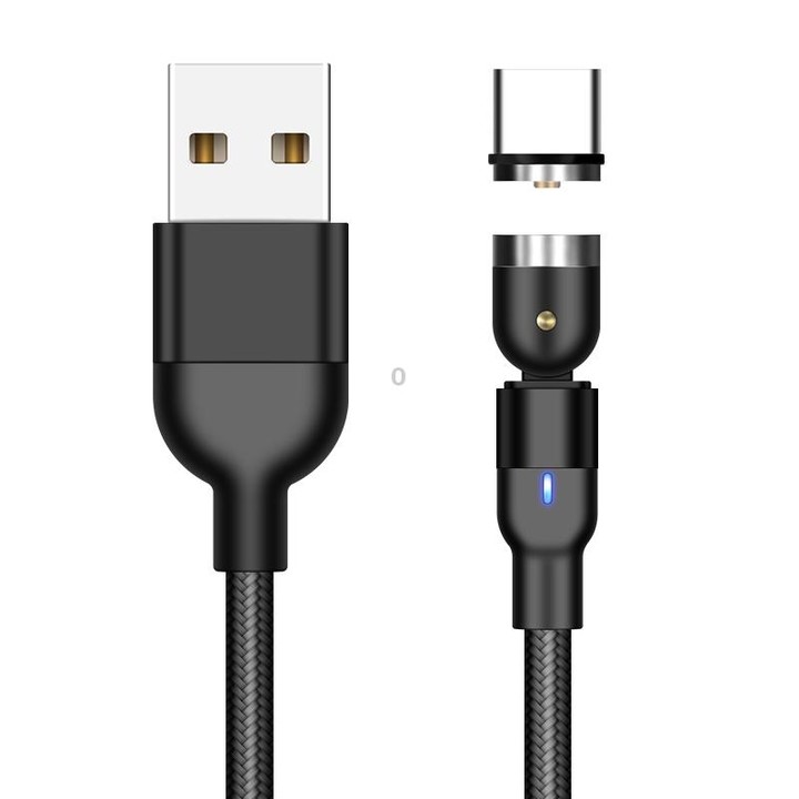 1m 2A Output USB to USB-C / Type-C Nylon Braided Rotate Magnetic Charging Cable(Black)