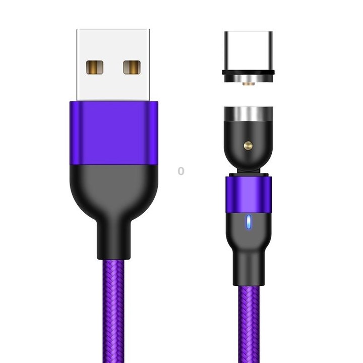 1m 2A Output USB to USB-C / Type-C Nylon Braided Rotate Magnetic Charging Cable(Purple)
