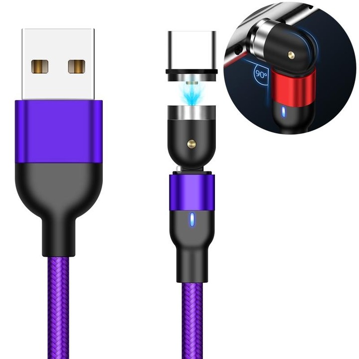1m 2A Output USB to USB-C / Type-C Nylon Braided Rotate Magnetic Charging Cable(Purple)