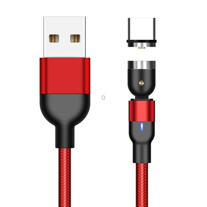 1m 2A Output USB to USB-C / Type-C Nylon Braided Rotate Magnetic Charging Cable(Red)