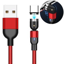 1m 2A Output USB to USB-C / Type-C Nylon Braided Rotate Magnetic Charging Cable(Red)
