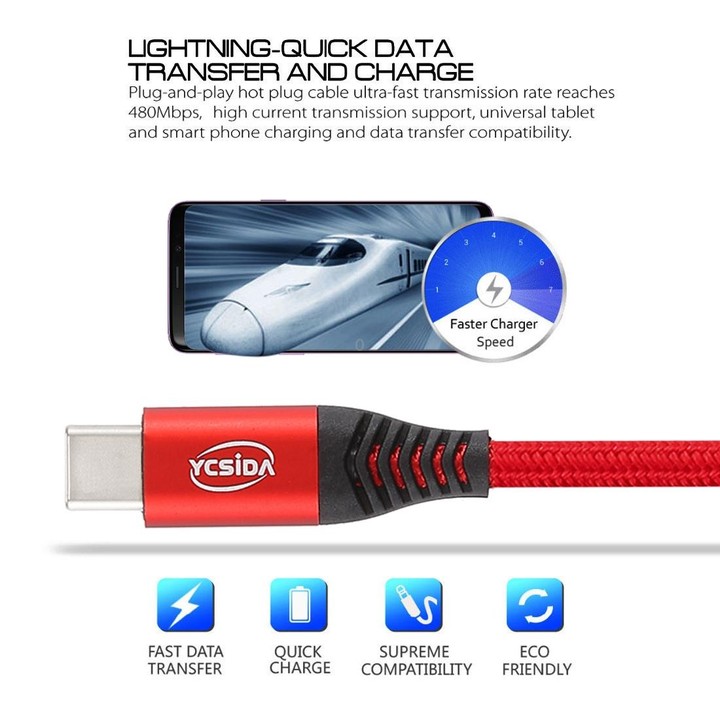 1.2m Nylon Braided Cord USB to Type-C Data Sync Charge Cable with 110 Copper Wires, Support Fast Charging(Red)